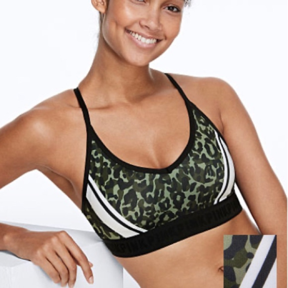 VS PINK camo lightly lined sports bra